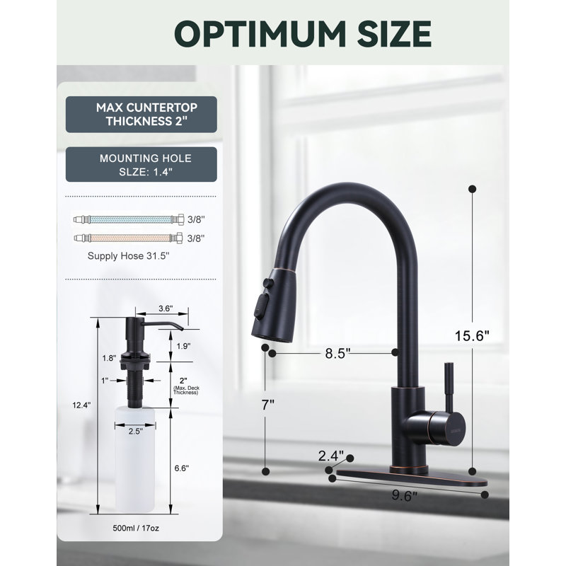 WOWOW Pull Down Kitchen Faucet with Soap Dispenser, Oil Rubbed Bronze