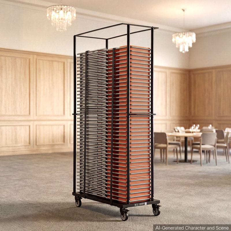 Folding Chair Cart 500 lbs Capacity for 60 Chair Horizontal Placement, for Party Event Hotel, Heavy-Duty Carbon Steel, Easy to Move, Storage Dolly Holder, with Swivel Casters and Locking Wheels