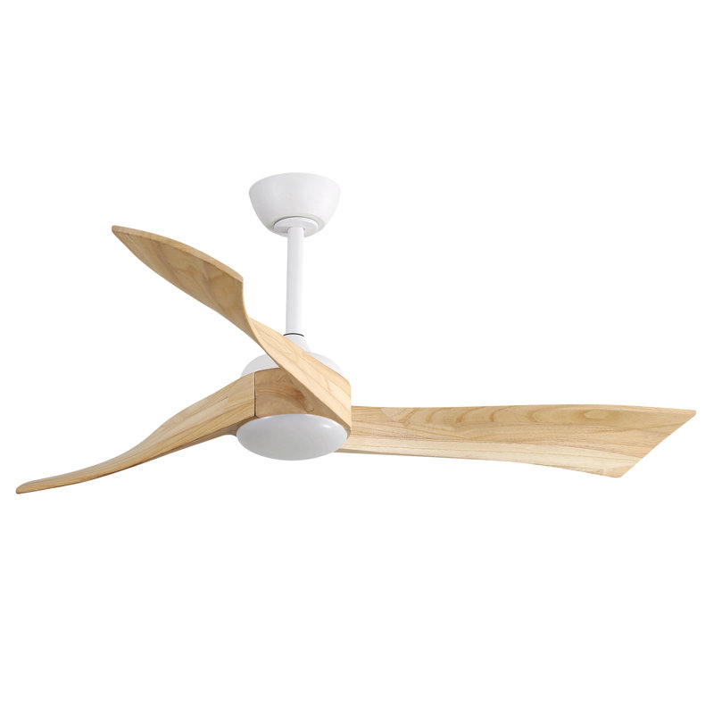 52 Inch Ceiling Fan Light With 6 Speed Remote Energy-Saving Dc Motor, White, Natural Wood