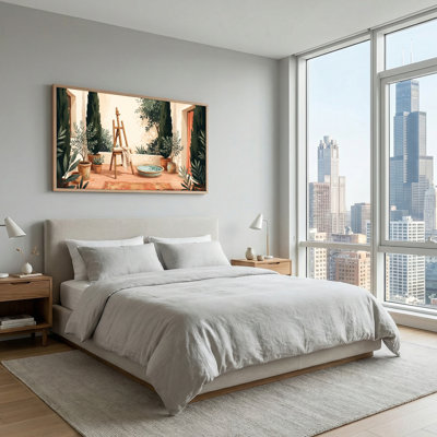 Ensemble de 1 tableau sur toile représentant un jardin ou une cour