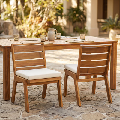 Presidio Modern Rustic Outdoor Acacia Wood Armless Dining Chairs with Washable Cushions for Backyard, Garden & Poolside