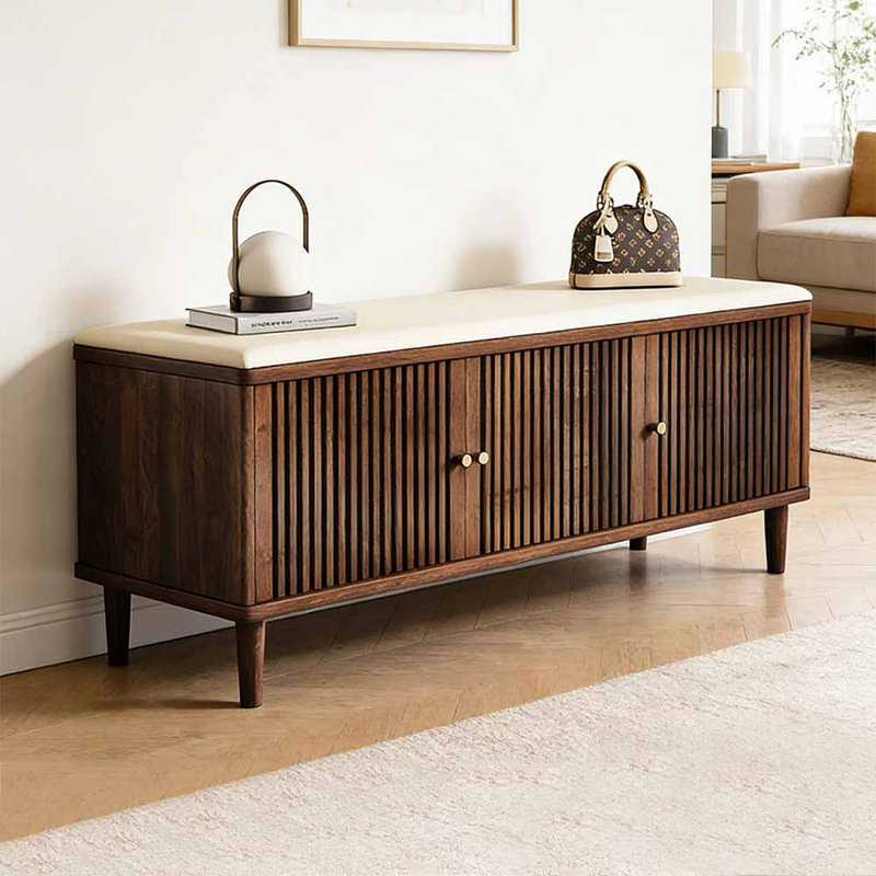 Italian style living room shoe storage bench, 18.9" H x 46.46" W x 13.78" D, Brown