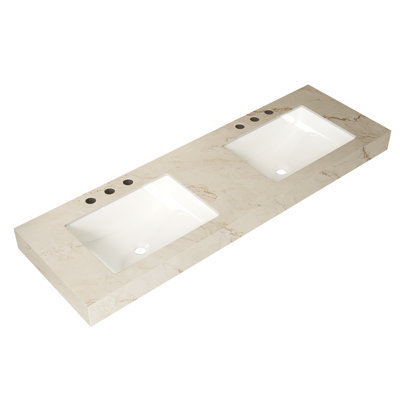 60" Cream Gold Vein Sintered Stone Countertop&2 Undermount Basins each with 3 Standard Pre-drilled Faucet Holes, NO Cabinet, NO Faucet and Sink Cover, Suitable for LULA, EIDEN, FINO, MURI etc. 
