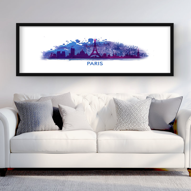 «Paint Splash Silhouette of Paris», impression encadrée avec passe-partout