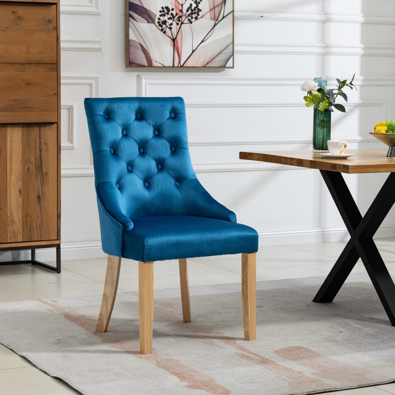 Akkar 47cm H Velvet Upholstered Dining Chair, Blue