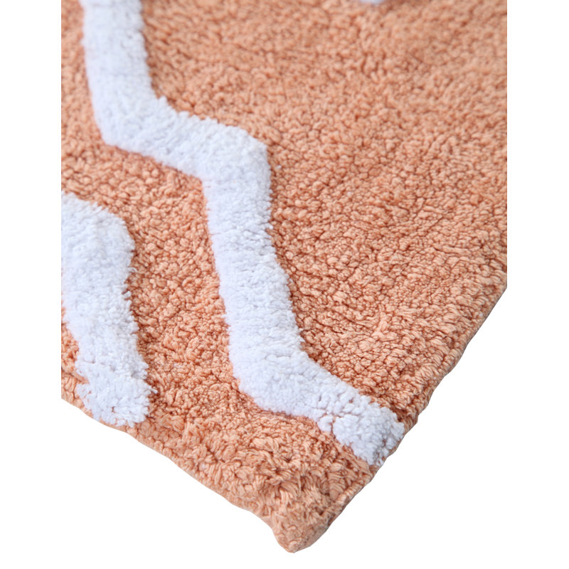 Marvela Cotton Bath Rug, 34" x 21", Coral/White