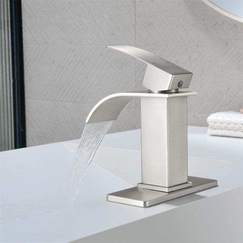 Single Hole Bathroom Faucet With Pop-Up Drain Assembly Waterfall Bathroom Sink Faucets Stainless Steel Single Handle Bathroom Vanity Basin Taps With Deck Plate