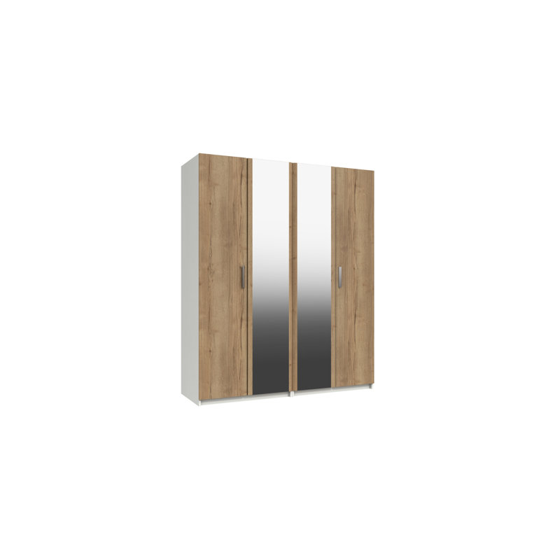 Harvey-Lee 4 Door Manufactured Wood Wardrobe, White/Natural Rustic Oak