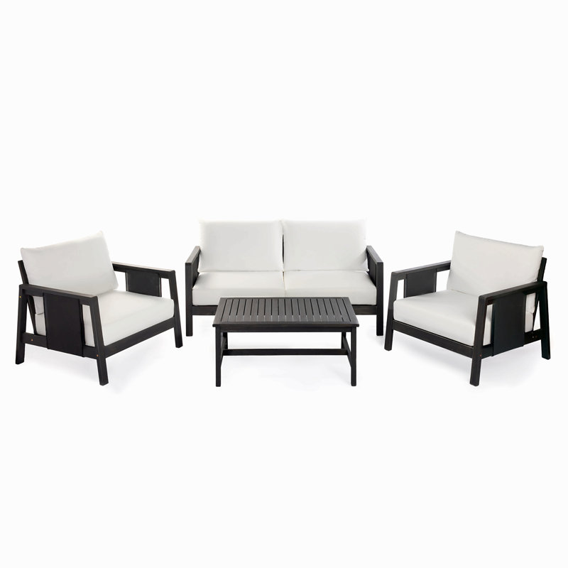 Ensemble de canapé d'extérieur 4 pièces avec coussins et causeuse d'extérieur avec structure en bois d'acacia et coussins blancs hydrofuges