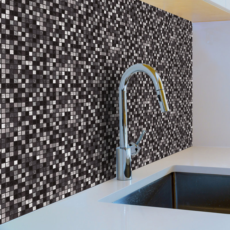 Edithe 15cm W x 15cm L Vinyl Peel and Stick Mosaic Tile, Black