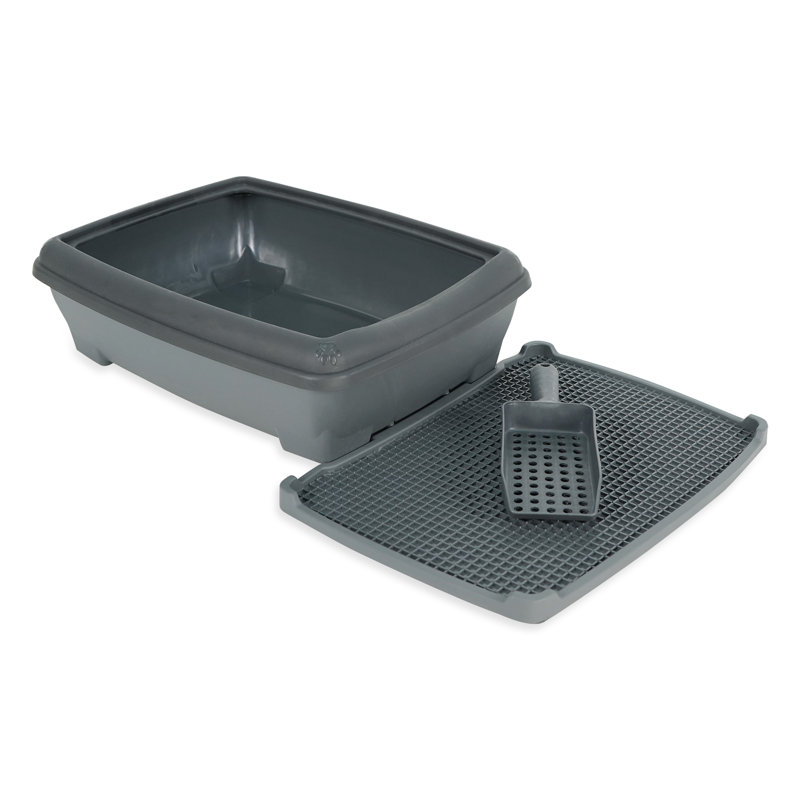 Litière standard en plastique avec pelle Loney, Gris foncé