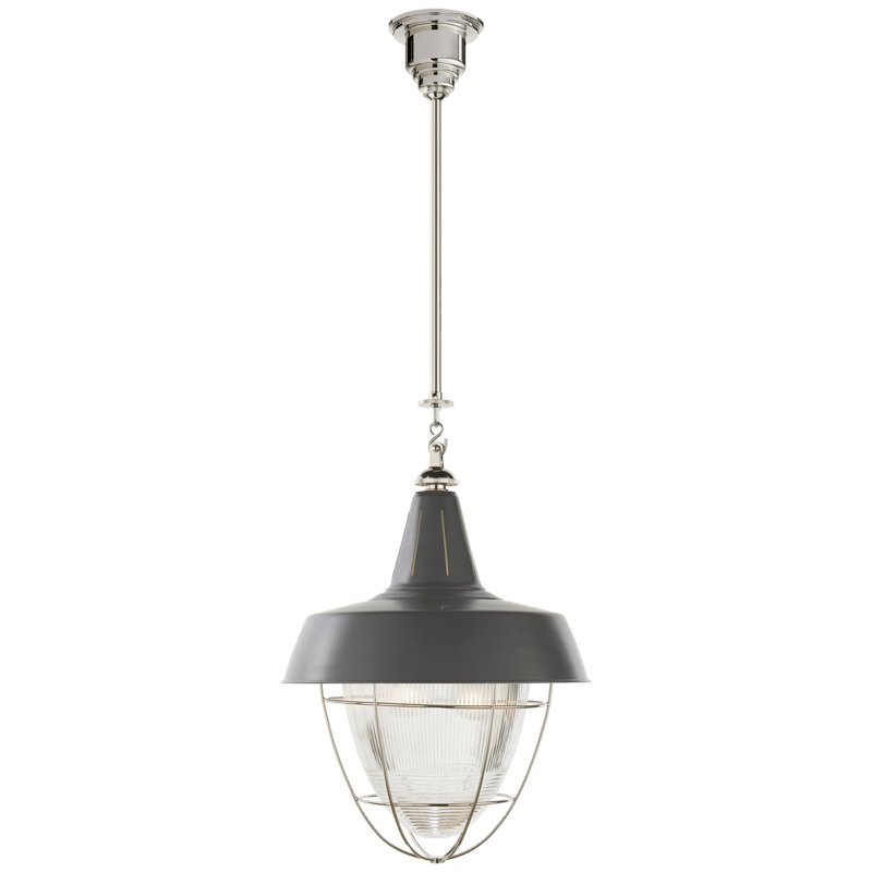 Thomas O'Brien Henry Industrial Hanging Light, Polished Nickel, Dark Green