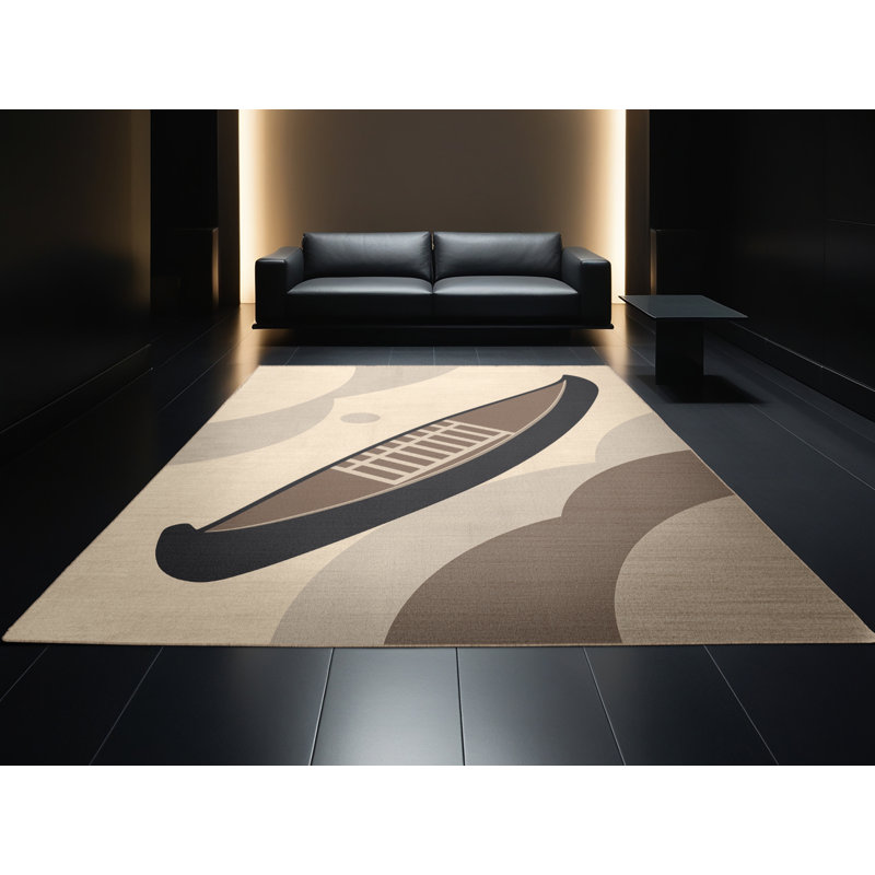 Machine Washable Mendon Traditional Canoe Modern Rug in Beige – Beige Binding, 4x6