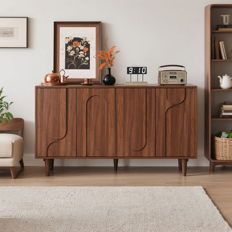 63" Sideboard Buffet Cabinet With Storage, Arched Cabinet With Adjustable Shelves, Credenzas For Living Room,entryway,kitchen