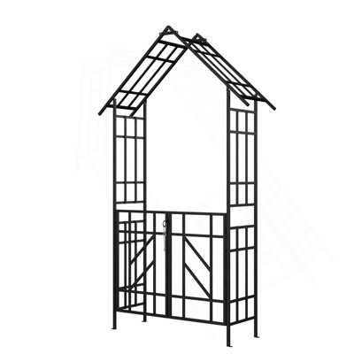 Metal Garden Arch With Gate W58.07*H97.24 Climbing Plants Support Rose Arch Outdoor Black