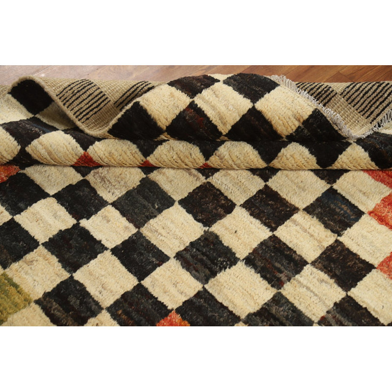 Tapis oriental marocain à carreaux en laine 5 x 6
