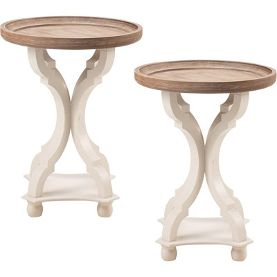 Ensemble de 2 tables de bout rustiques de style campagnard, tables de chevet à plateau naturel avec finition artisanale pour le salon ou la chambre à coucher