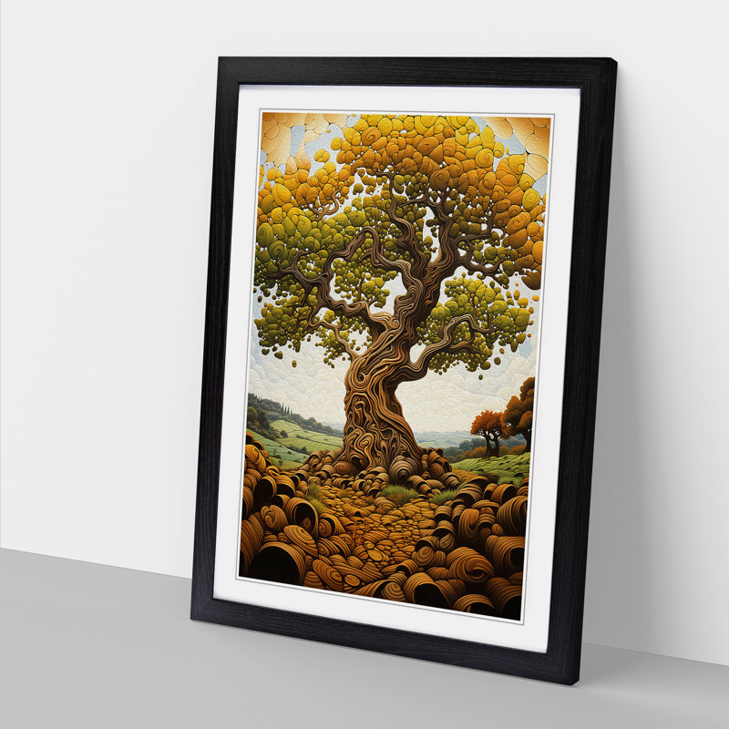 Oak Tree Orphism - Single Picture Frame Print on Wood, Black, 46cm H x 34cm W x 2cm D