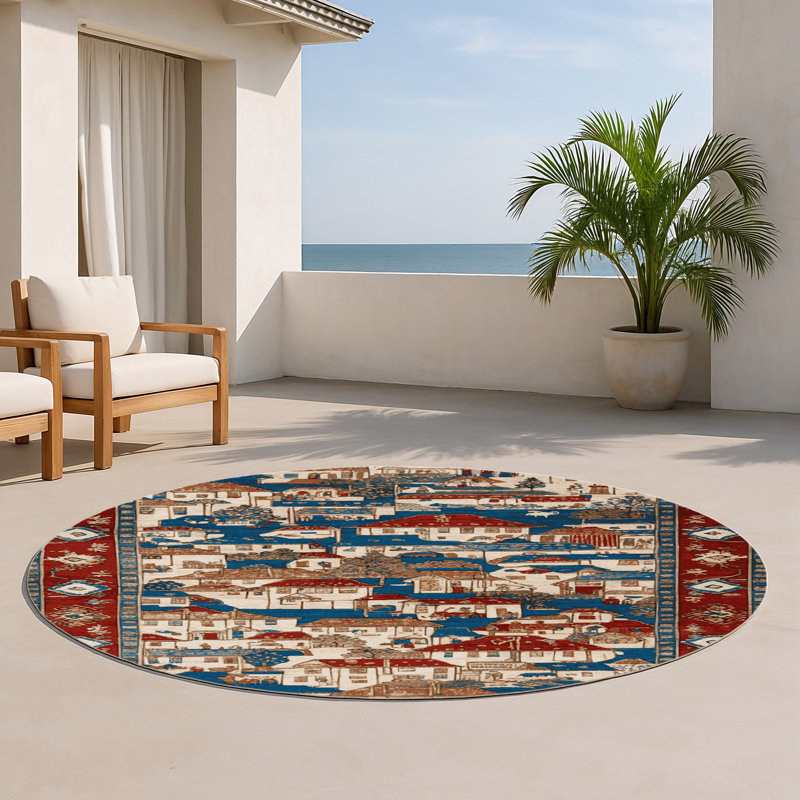 Tapis turc intérieur et extérieur noir, Rond 5 pi