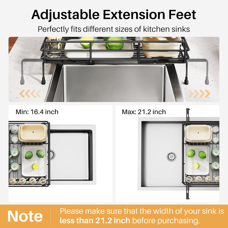 Dish Drying Rack - Extendable Dish Rack, Large Sink Drying Dish Drainer for Kitchen Counter