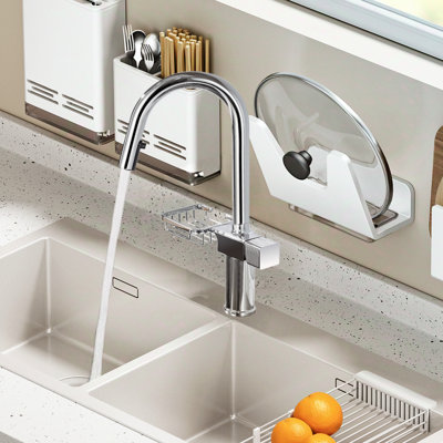 Finish Single Hole High - Arc Pull Down Kitchen Faucet Of Stainless Steel, Featuring Dual Function , 360 Swivel And Storage For Breakfast Nook Steel In , Shelf Toiletries