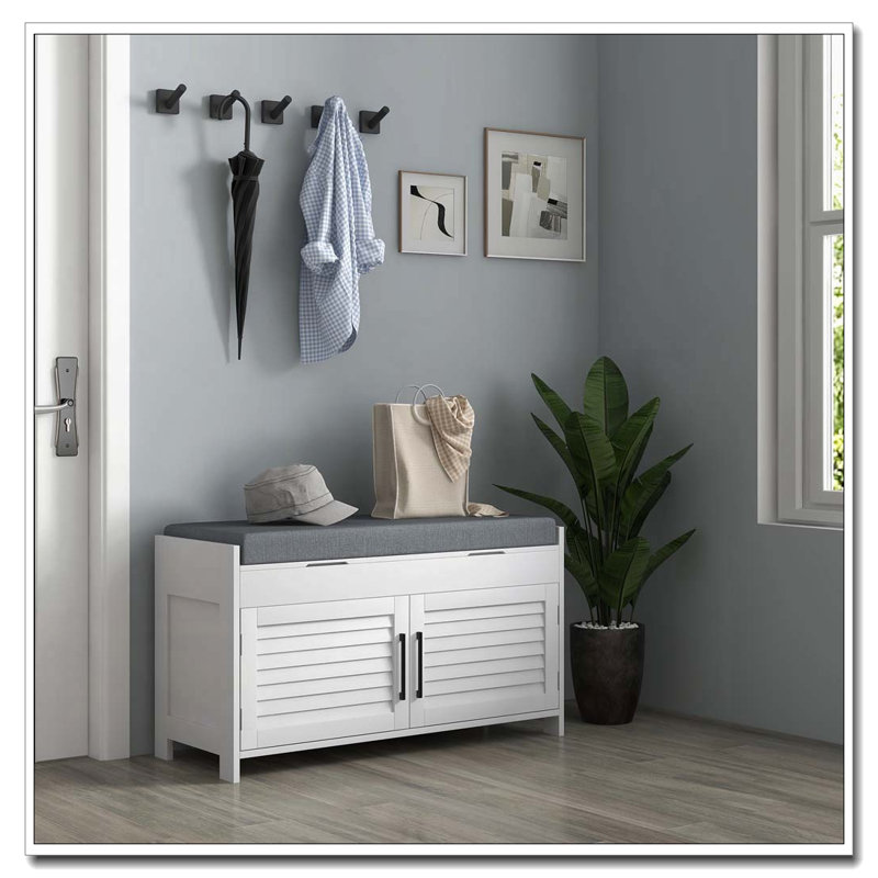 Banc de rangement pour chaussures avec compartiments cachés et tablettes réglables