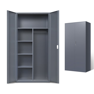72" Lockable Heavy Duty Metal Storage Cabinet W/ Hanging Rod&Shelves