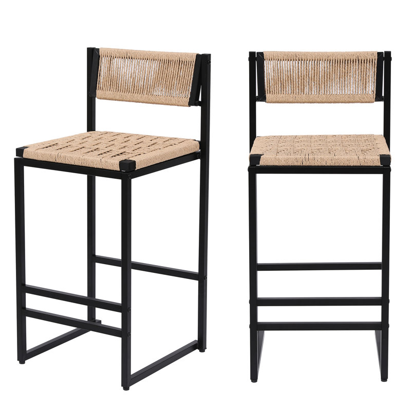 Tabourets de salle à manger - de 2, corde de papier tissé, structure de comptoir de cuisine fonctionnelle