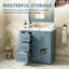 Meuble-lavabo autoportant avec poignées en métal pour salle de bain 30 po avec lavabo en céramique - structure en bois massif, 3 tiroirs à fermeture en douceur et 2 portes à fermeture en douceur-763818480