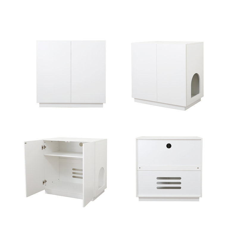 Enceinte de litière, grand meuble de 32 po de hauteur, litière moderne pour chat avec rangement caché, table d'appoint