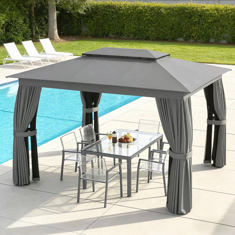 Abri de patio, abri de jardin à toit souple, abri de jardin extérieur, Noir/gris
