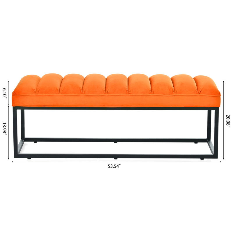 53.54" Fabric Bench with Metal Frame, Orange 