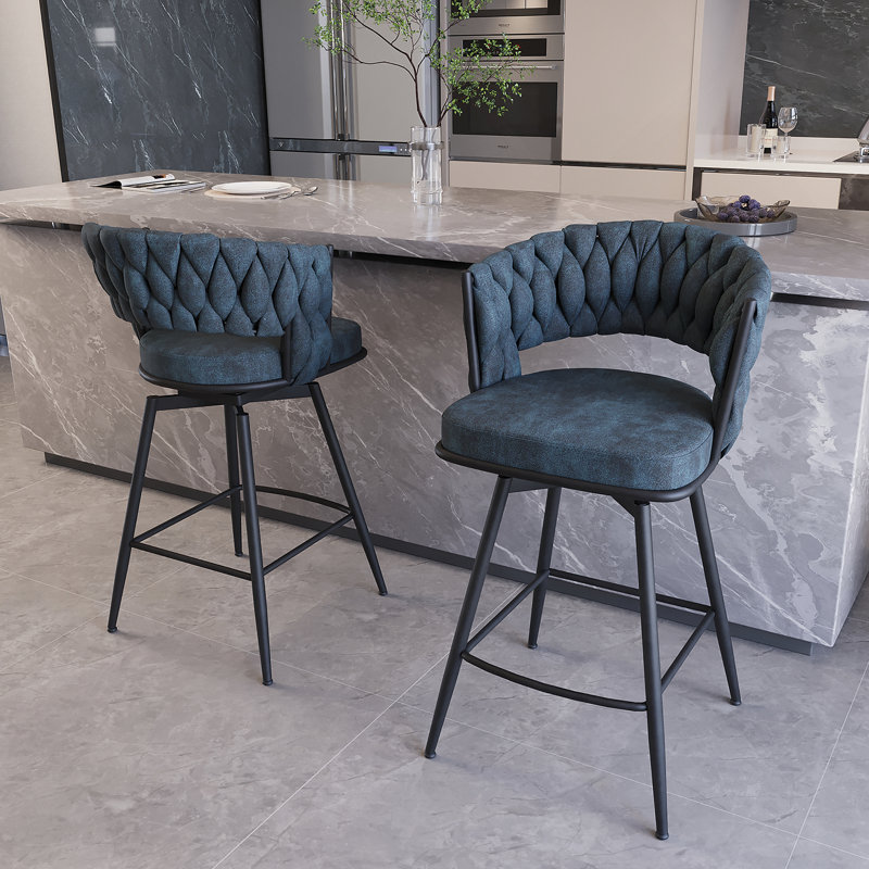 Tabourets de bar rembourrés Celie, Noir, Bleu, 2