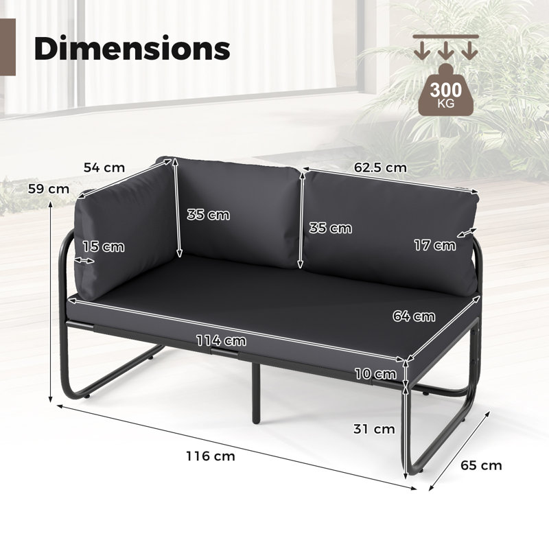 65cm Wide Straight Metal Patio Sofa