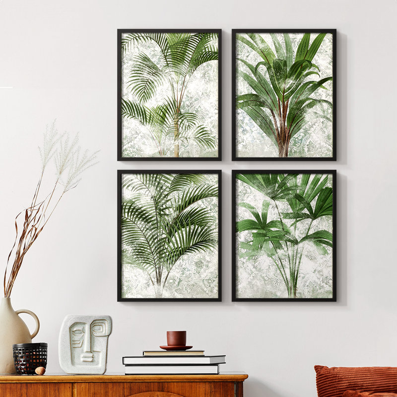 Lace Palms I, ensemble de 4 reproductions encadrées, Noyer, H 10 po x l 32 po