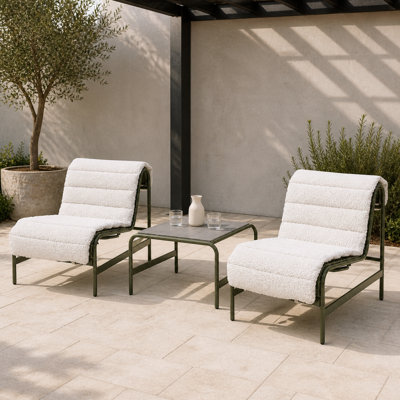 3-Piece Outdoor Patio Conversation Sofa Set,Wide and Deep Lounge Chairs with Cushions and Side Table for Balcony, Garden, Porch & Poolside, Beige