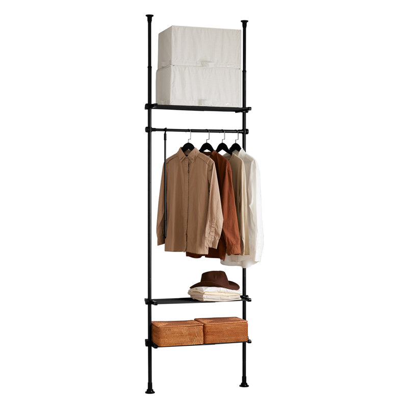 Adjustable Industrial Pipe Clothing Rack, Black