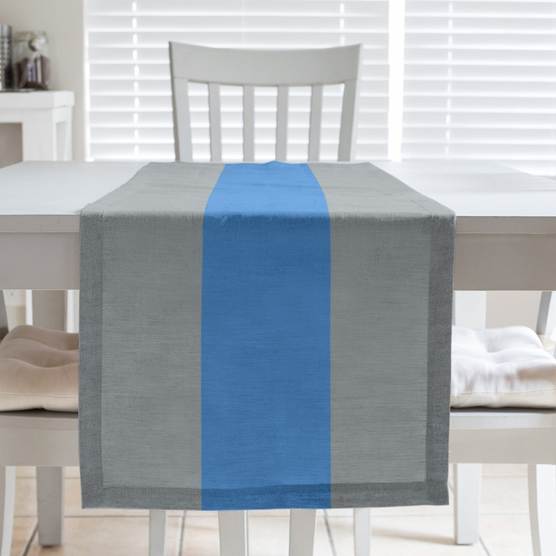 Chemin de table rouge football rayures Tennessee, L 72 po x l 16 po, Côté gris / Milieu marine, Mélange de coton