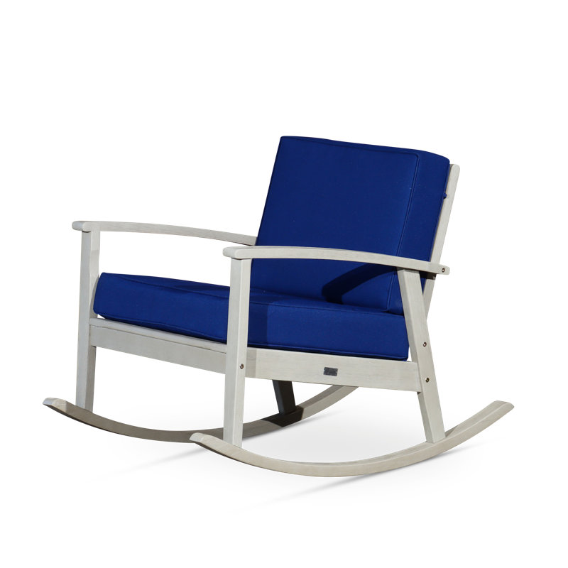 Chaise berçante en eucalyptus avec coussins amovibles, Coussin bleu marine / finition grise