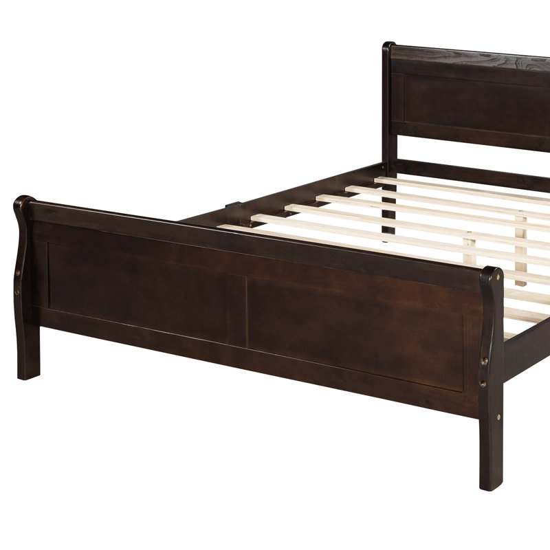 Bed Frame With Headboard And Footboard, Solid Wood Platform Bed Frame With Wooden Slat Support, Sleigh Bed For Guest, Adult