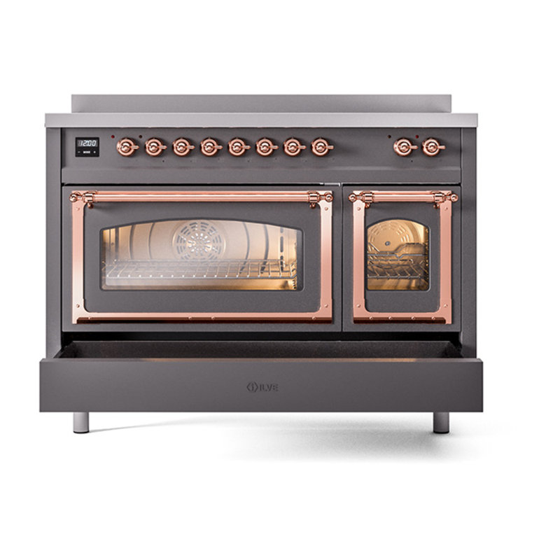 ILVE Nostalgie II Noblesse 48 dans la gamme d'induction, 6 éléments d'induction (porte en verre), Graphite mat / cuivre