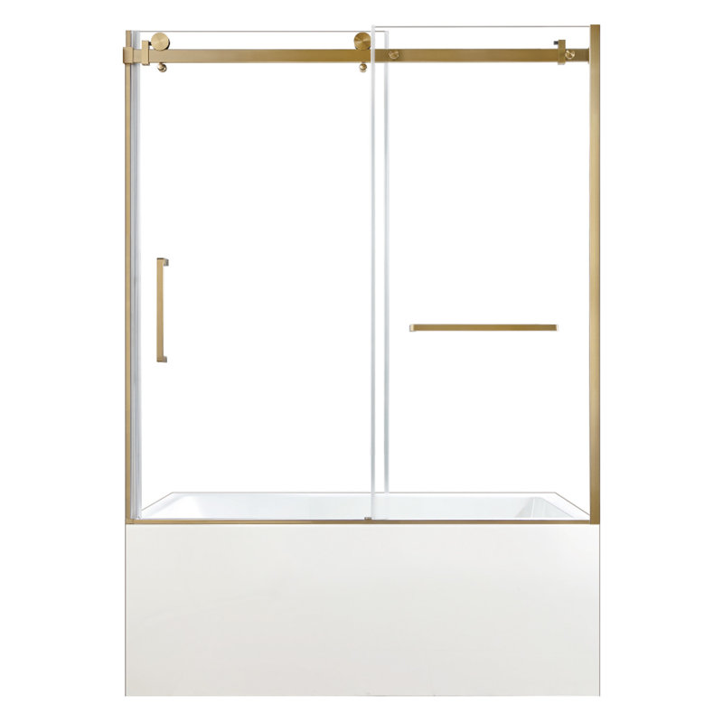 Kingston Brass 60-Inch Acrylic Rectangular 3-Wall Anti-Skid Alcove Tub With Tub Door, Hand Drain, Brushed Brass, Right