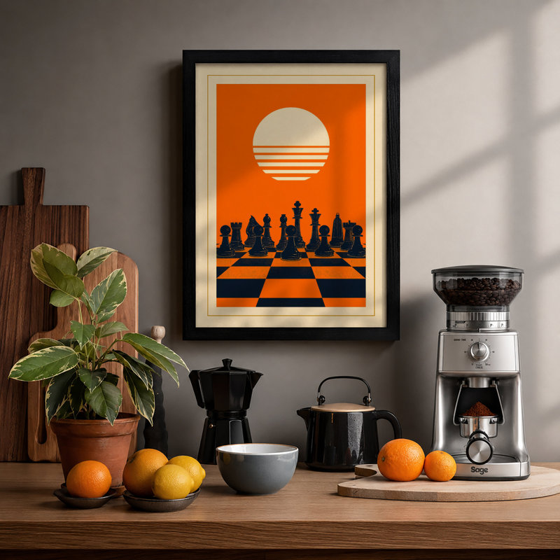 Sun and Chessmen Retro - Framed Print, Black, A3 - 42.0 x 29.7 cm