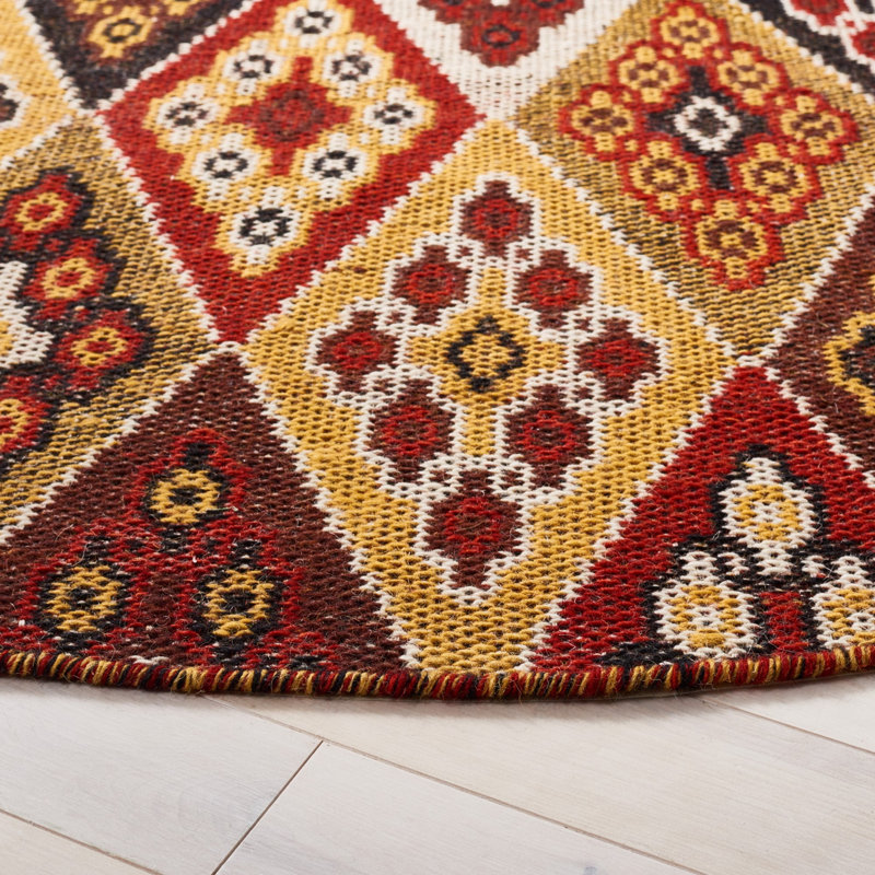 Kilim Flat Weave Wool Geometric Rug, Round 6'