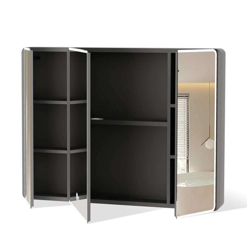 Armoire à pharmacie rectangulaire en aluminium l 35 po x H 28 po avec lumières DEL, désembueur, support à cosmétiques et support pour sèche-cheveux