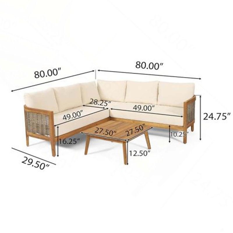 Ensemble de conversation pour canapé 4 pièces avec coussin beige Crowne