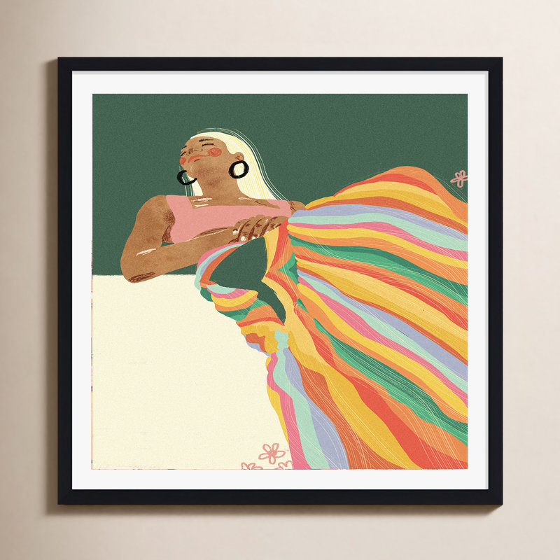«Rainbow Lady» encadrée par Gigi Rosado, Papier avec cadre noir, Oui, H 36 po x l 36 po x P 0,75 po
