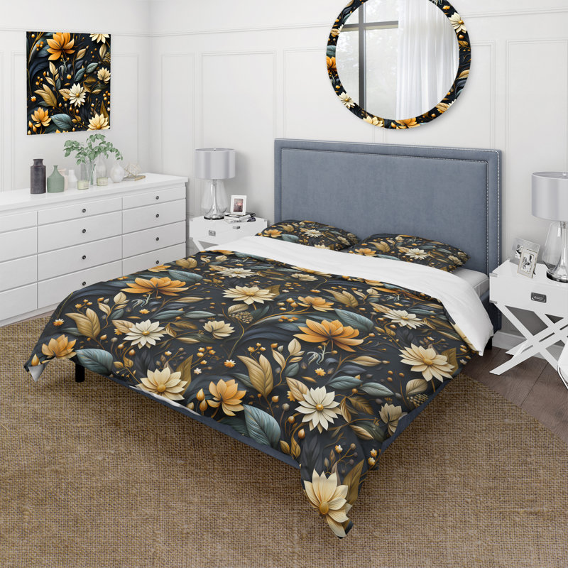 Ensemble de housse de couette Autumn Minimalist Cottage Flowers, Housse de couette pour très grand lit et 2 très