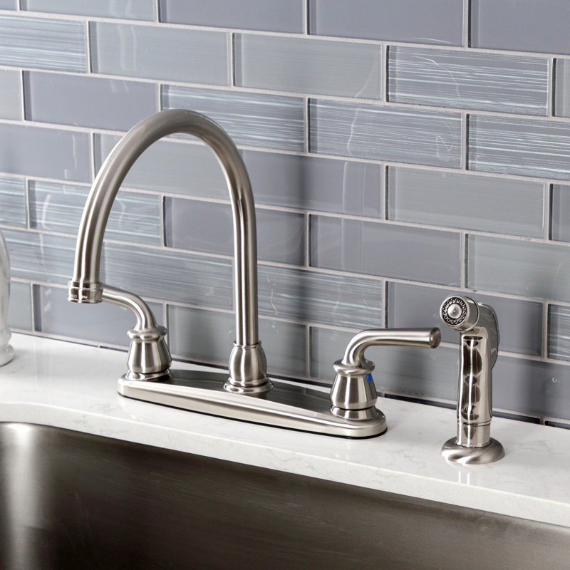 Kingston Brass Restoration Two-Handle 8" Centerset Kitchen Faucet, With Side Spray, Brushed Nickel