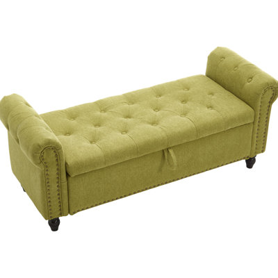 55.12 Inches Linen . Button With Storage Compartment. Suitable For Bedroom & Living Area, 275lbs Load, Fashionable Rivets, Unique Pull Point Fabric Bench. Inches, Covered. , Vast Capacity, Weight